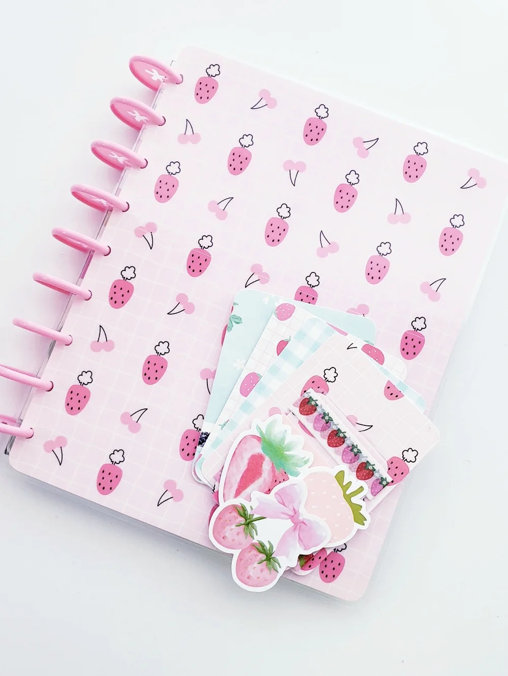 Strawberry Cherry Happy Planner Classic Size Cover Set.
